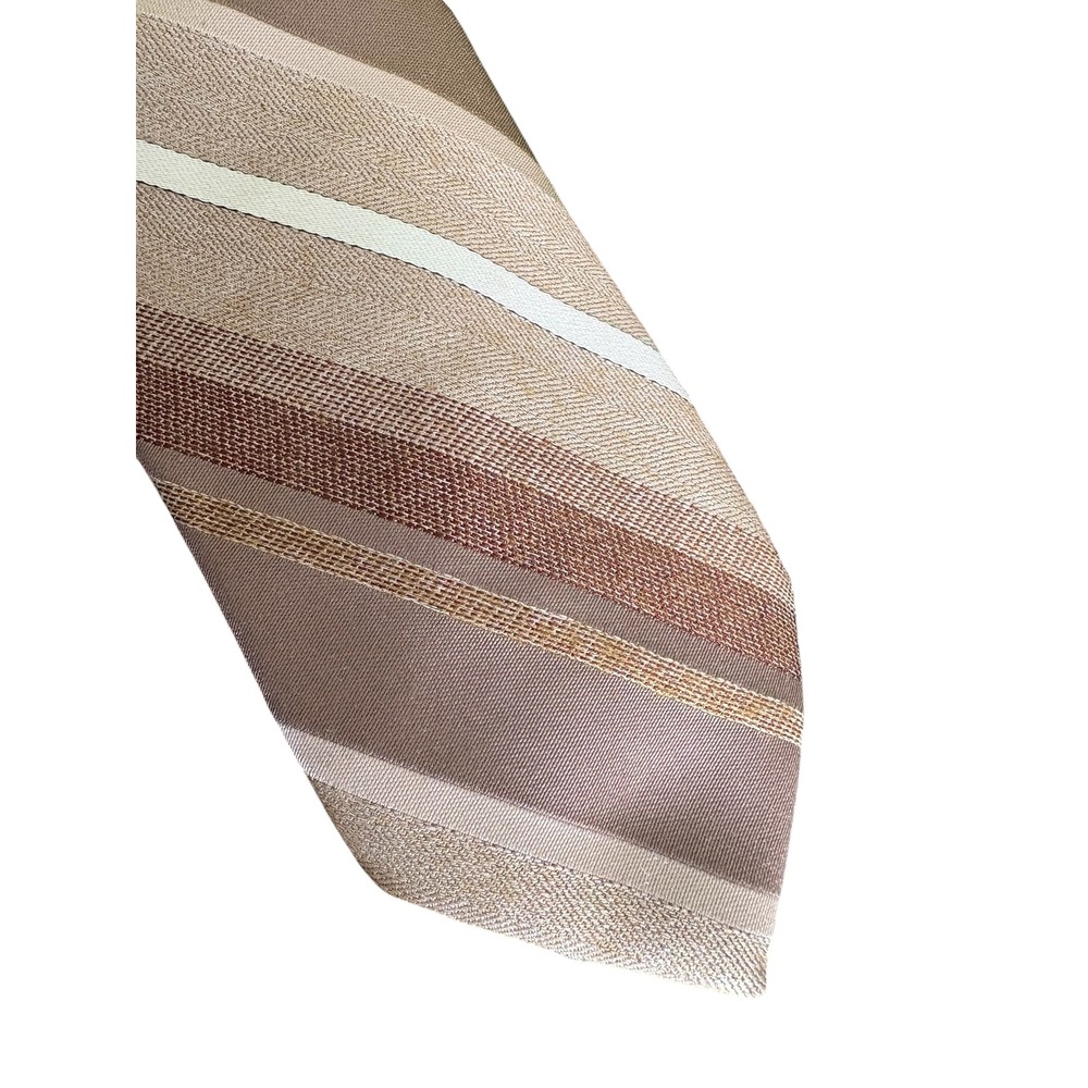 Mark Of California Mens Necktie Brown Beige Striped Silk Blend Tie 56 x 3 USA as